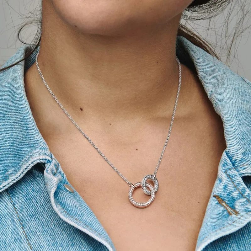 (bilde for) Pandora Signature Tofarget Halskjede med Sammenkoblede Sirkler - 382778C01 - Vis 4