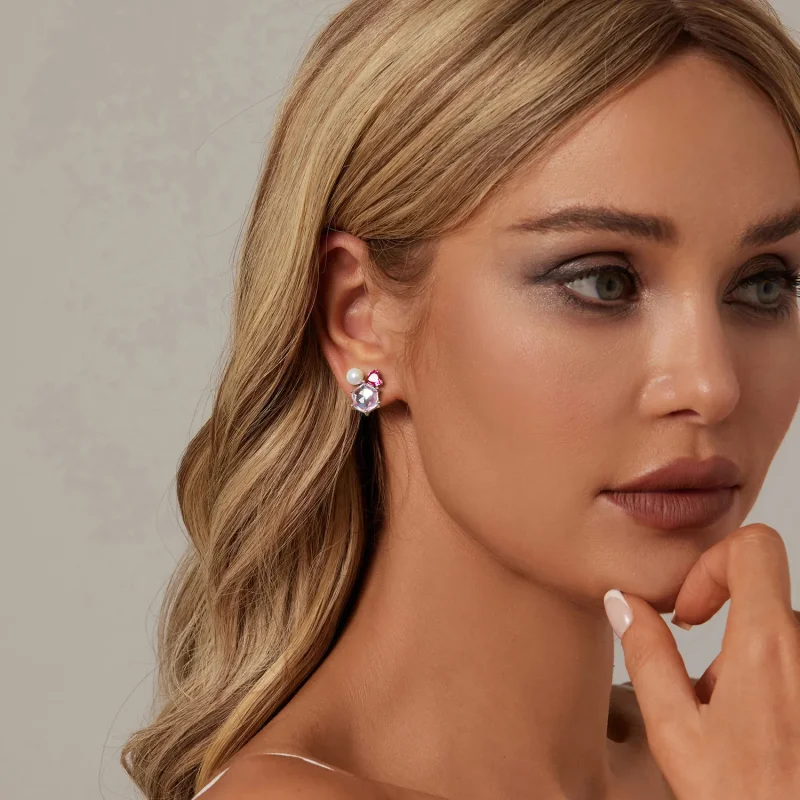 (bilde for) PANDORA-stil rosa glitrende perleøredobber - SCE1697 - Vis 7
