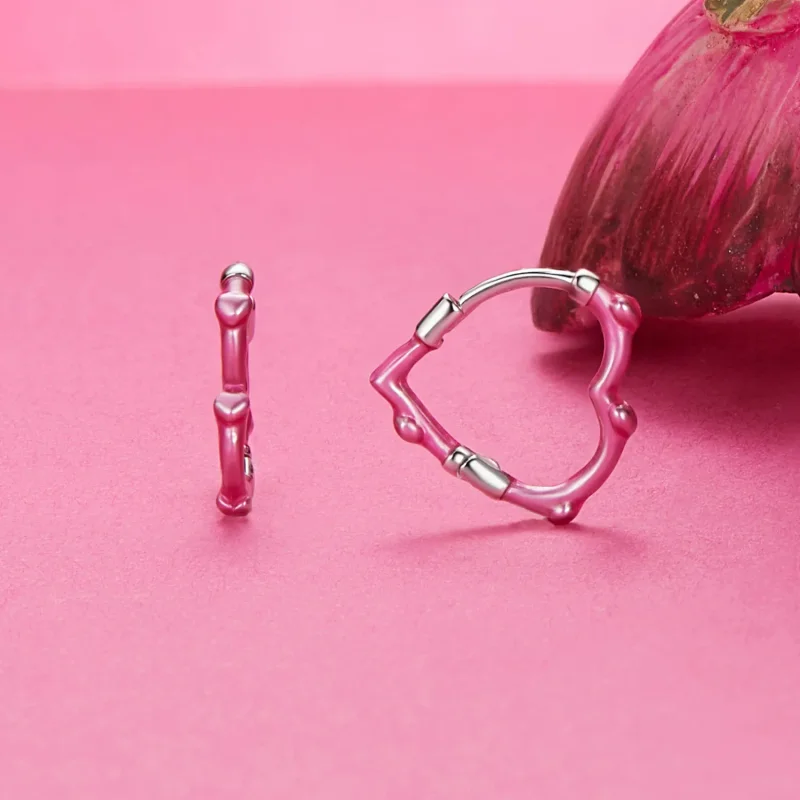 (bilde for) PANDORA-stil rose hjerteformede øredobber - SCE1698 - Vis 2