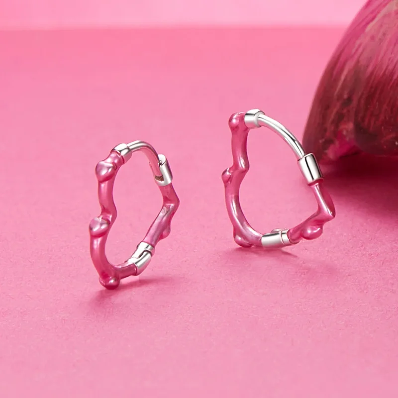(bilde for) PANDORA-stil rose hjerteformede øredobber - SCE1698 - Vis 3