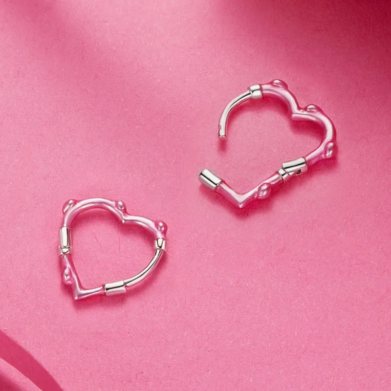 (bilde for) PANDORA-stil rose hjerteformede øredobber - SCE1698 - Vis 4