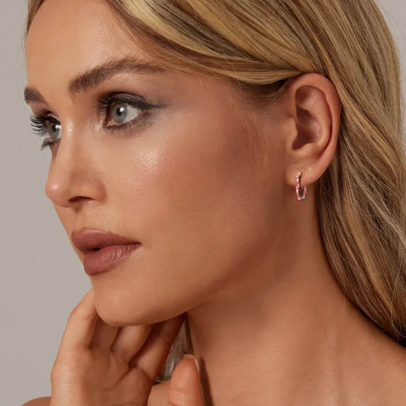 (bilde for) PANDORA-stil rose hjerteformede øredobber - SCE1698 - Vis 6