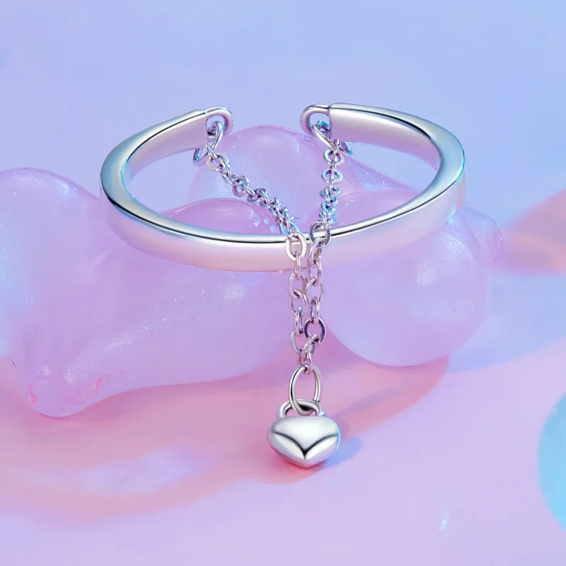 (bilde for) PANDORA Style Heart Shape Chain Double Layer Ring - SCR1004-E - Vis 2