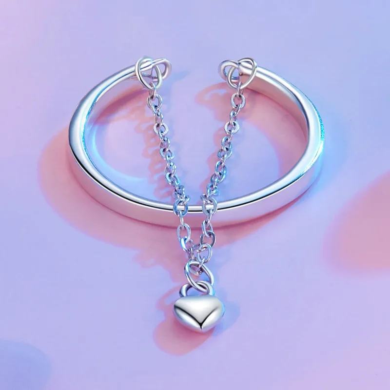 (bilde for) PANDORA Style Heart Shape Chain Double Layer Ring - SCR1004-E - Vis 3
