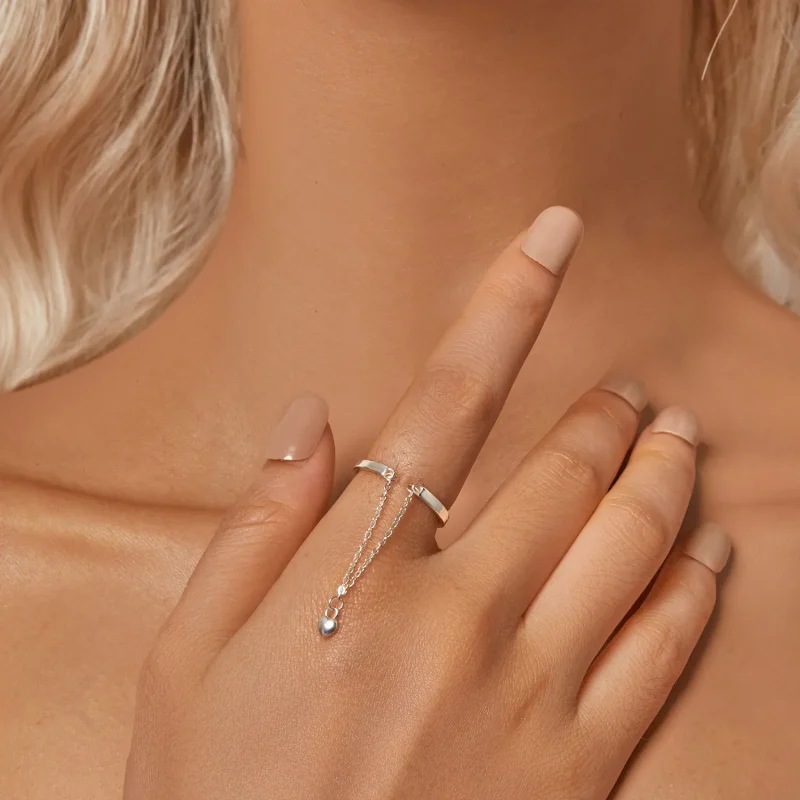 (bilde for) PANDORA Style Heart Shape Chain Double Layer Ring - SCR1004-E - Vis 6