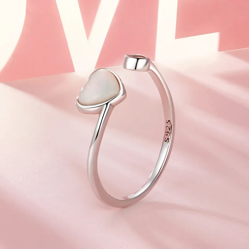 (bilde for) PANDORA-stil hjertebankende hvitt skall åpen ring - BSR520-E - Vis 2