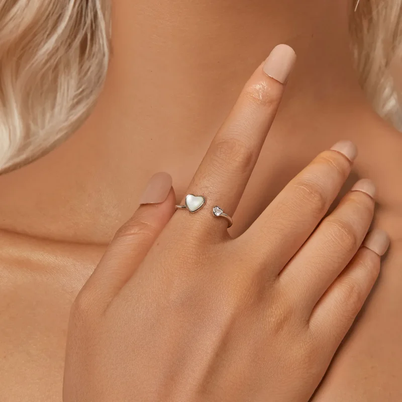 (bilde for) PANDORA-stil hjertebankende hvitt skall åpen ring - BSR520-E - Vis 5