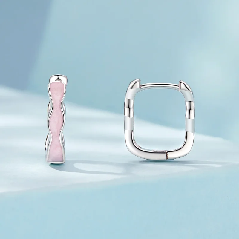 (bilde for) PANDORA-stil rosa firkantede øredobber - SCE1709 - Vis 2