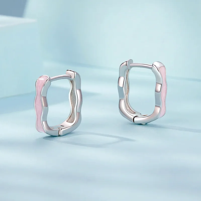 (bilde for) PANDORA-stil rosa firkantede øredobber - SCE1709 - Vis 3