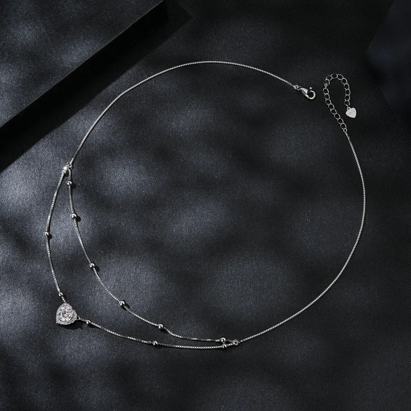 (bilde for) PANDORA Style Dobbel Moissanite Halskjede (ett sertifikat) - MSN033 - Vis 3