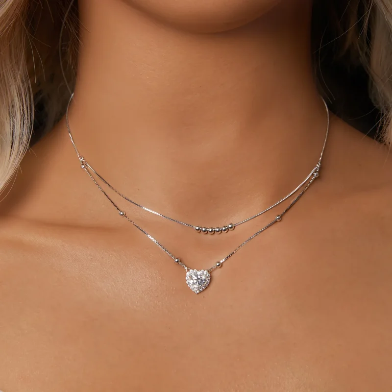 (bilde for) PANDORA Style Dobbel Moissanite Halskjede (ett sertifikat) - MSN033 - Vis 5