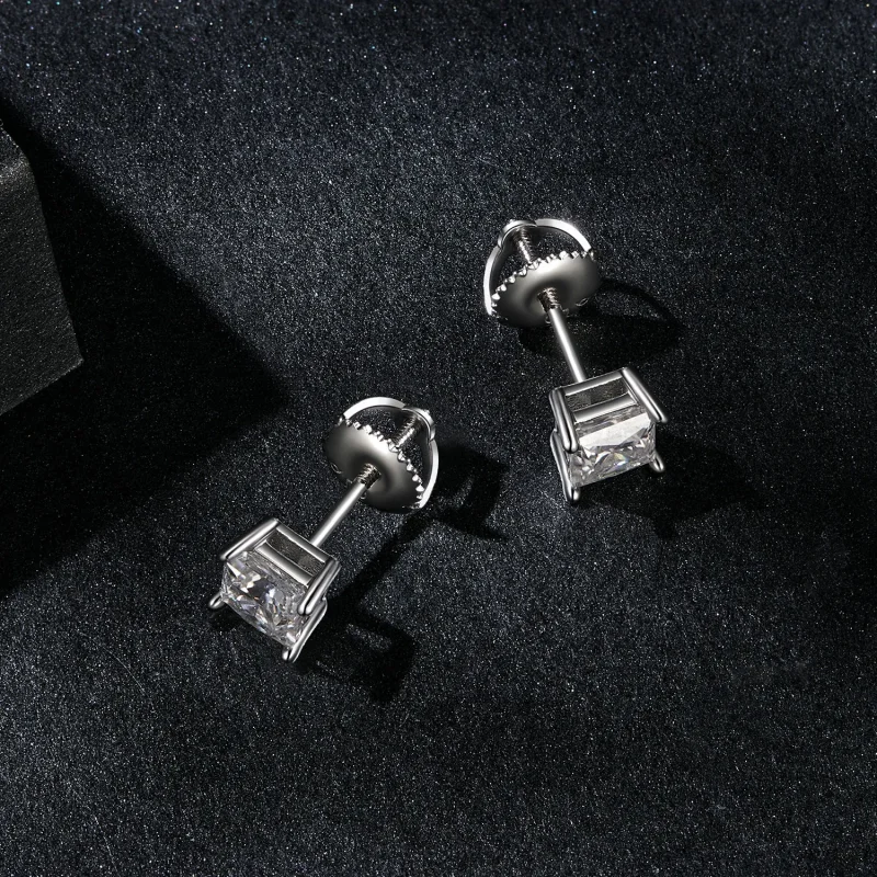 (bilde for) PANDORA Style Princess Moissanite øredobber (to sertifikater) - MSE047-L - Vis 3