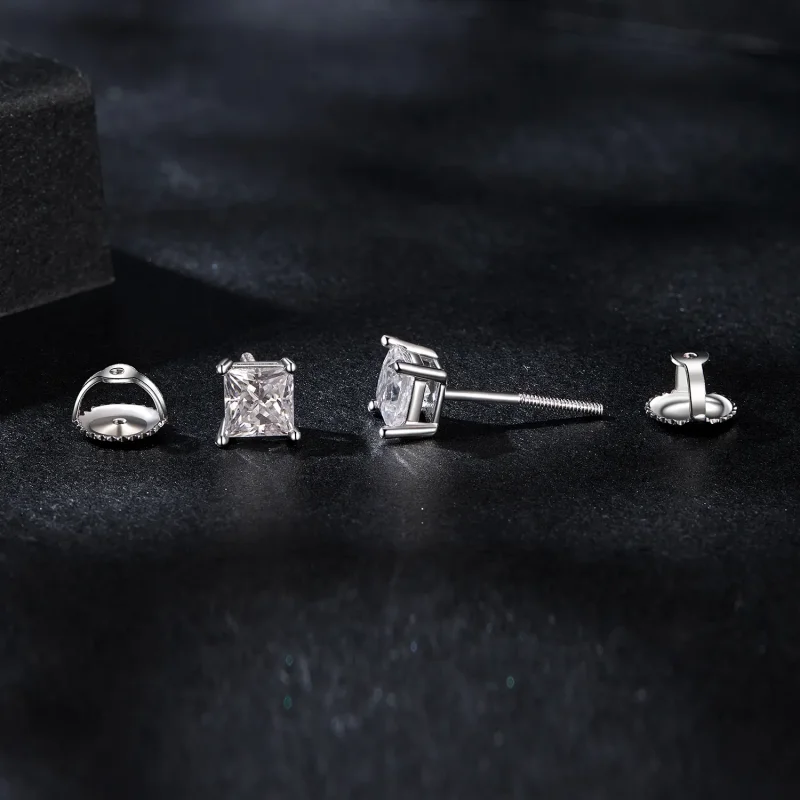 (bilde for) PANDORA Style Princess Moissanite øredobber (to sertifikater) - MSE047-L - Vis 4
