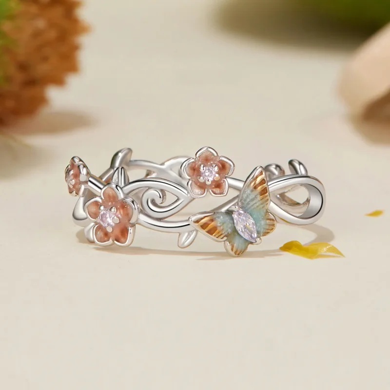 (bilde for) PANDORA Style Romantisk Sakura sommerfuglring - BSR538-E - Vis 3