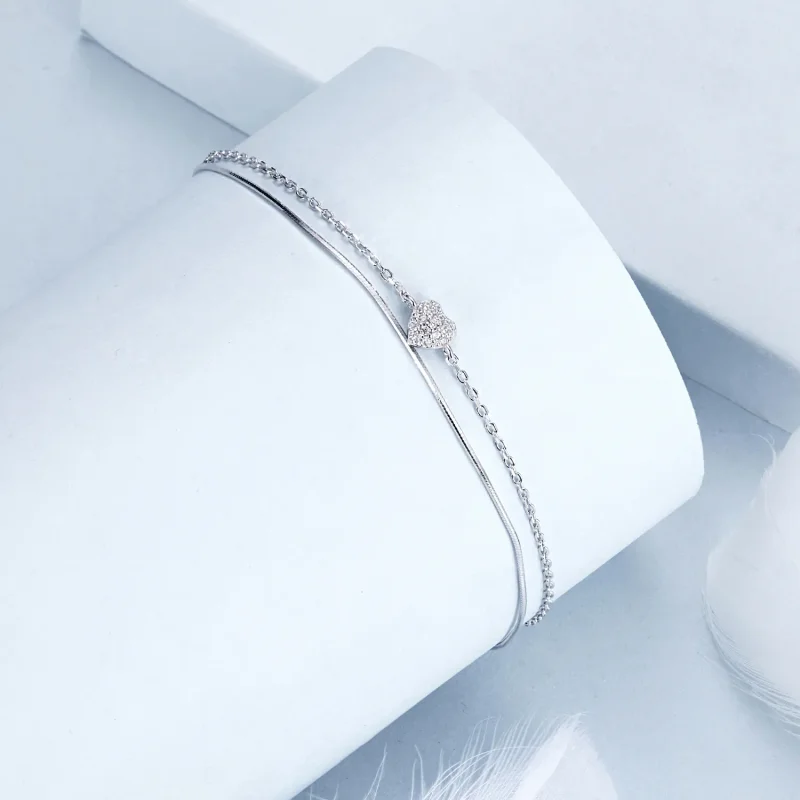 (bilde for) PANDORA Style Shining Heart dobbeltlags armbånd - BSB169 - Vis 2
