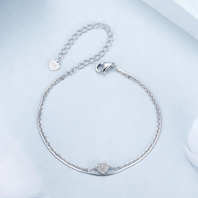 (bilde for) PANDORA Style Shining Heart dobbeltlags armbånd - BSB169 - Vis 3