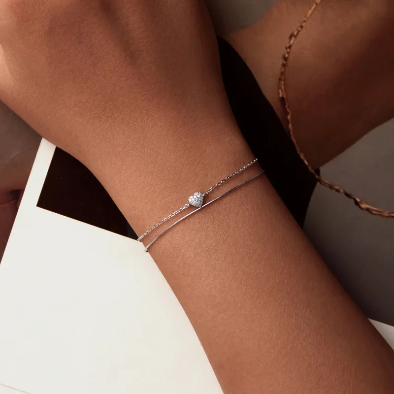 (bilde for) PANDORA Style Shining Heart dobbeltlags armbånd - BSB169 - Vis 4