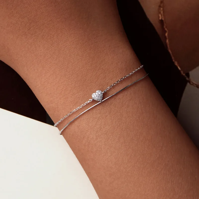(bilde for) PANDORA Style Shining Heart dobbeltlags armbånd - BSB169 - Vis 7