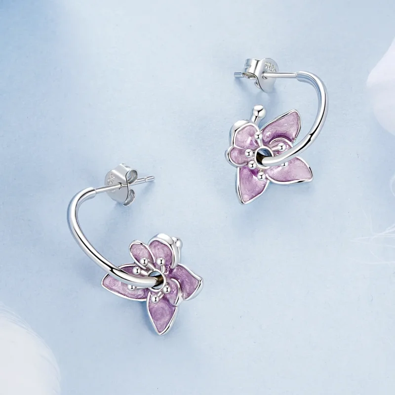 (bilde for) Øredobber med lilla blomster i PANDORA-stil - BSE976 - Vis 3