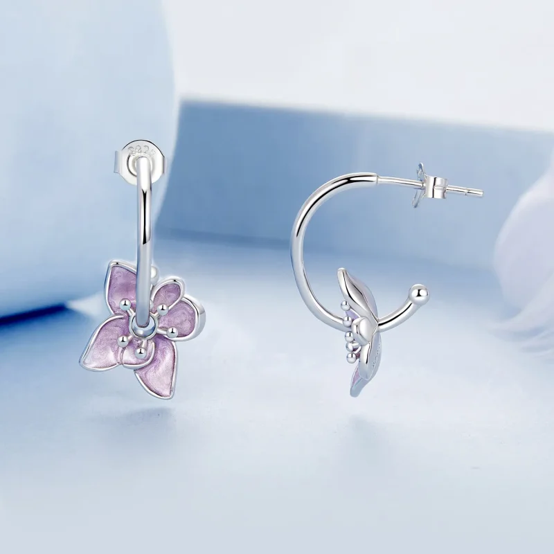 (bilde for) Øredobber med lilla blomster i PANDORA-stil - BSE976 - Vis 4