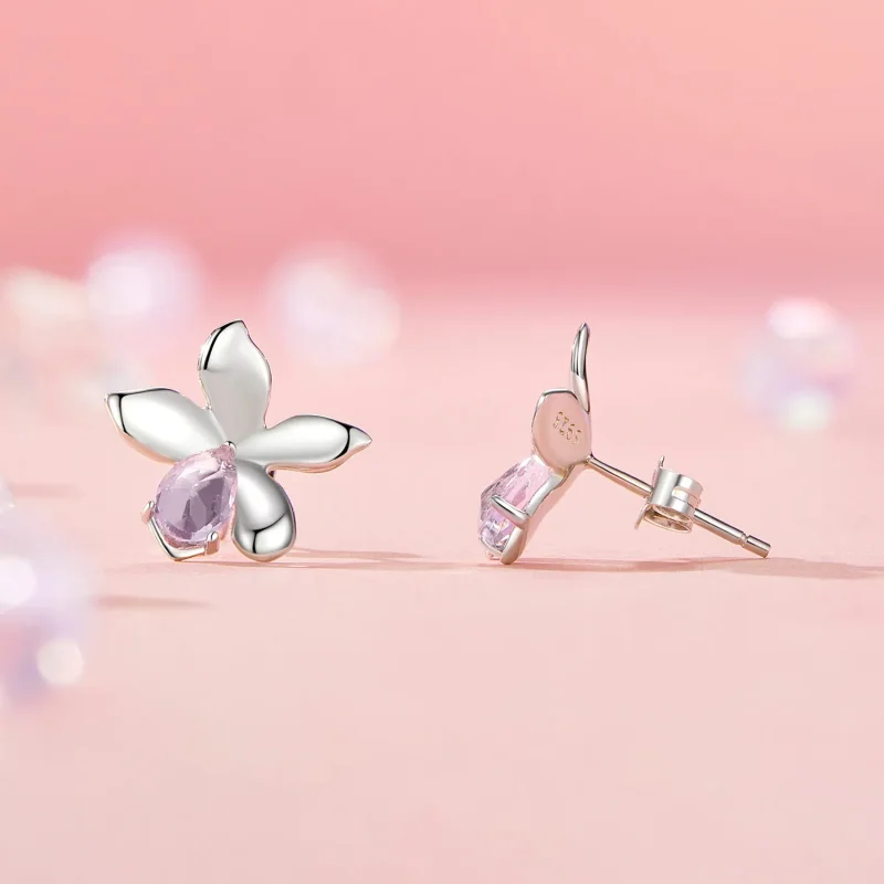 (bilde for) Øredobber med rosa blomster i PANDORA-stil - SCE1723 - Vis 4