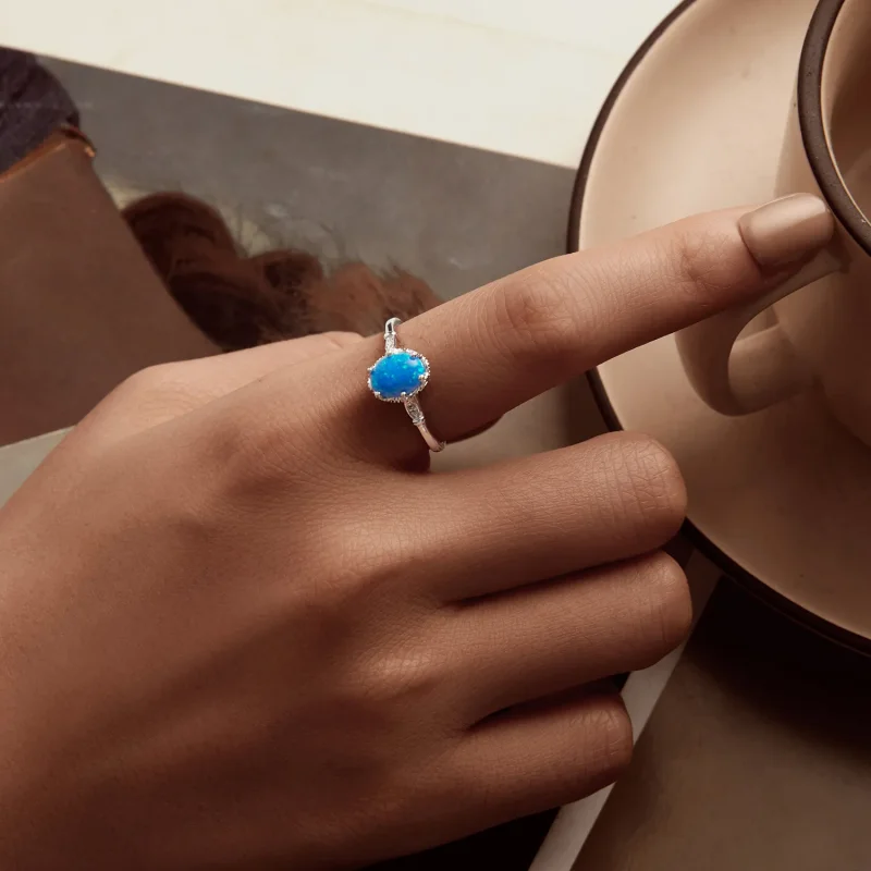 (bilde for) PANDORA Style Crown Blue Opal Ring - BSR564 - Vis 5