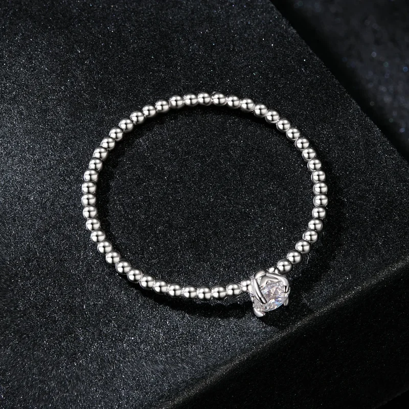 (bilde for) PANDORA Style Exquisite Beaded Moissanite stablering (ett sertifikat) - MSR046 - Vis 4
