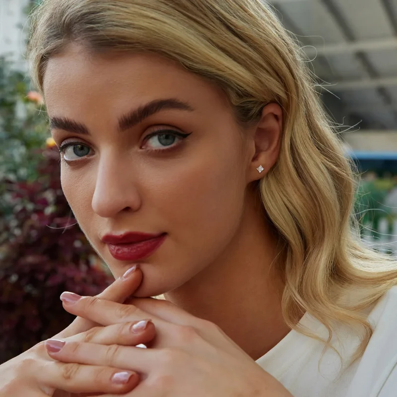 (bilde for) PANDORA Style Firkløver moissanite øredobber (med ett sertifikat) - MSE056 - Vis 7
