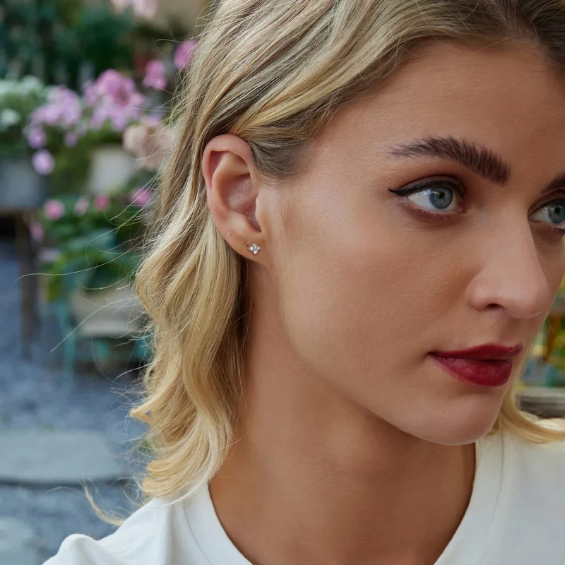 (bilde for) PANDORA Style Firkløver moissanite øredobber (med ett sertifikat) - MSE056 - Vis 9