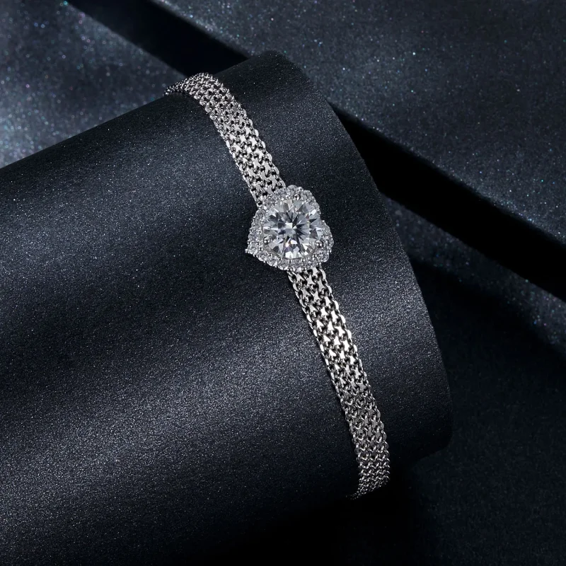 (bilde for) PANDORA Style Heart Moissanite flettet armbånd (med ett sertifikat) - MSB019 - Vis 2