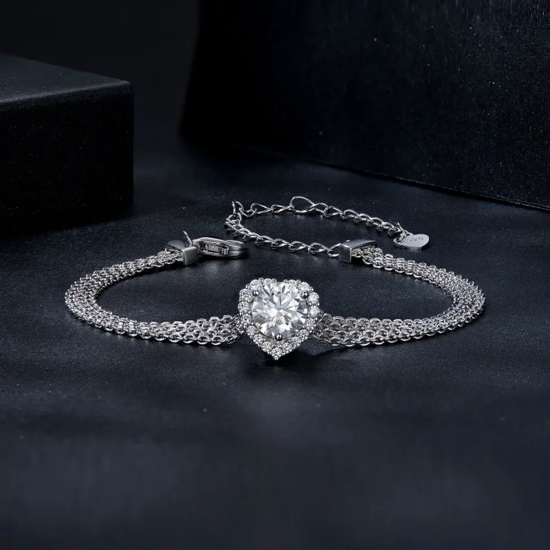 (bilde for) PANDORA Style Heart Moissanite flettet armbånd (med ett sertifikat) - MSB019 - Vis 3