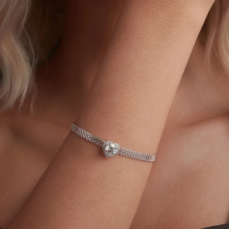 (bilde for) PANDORA Style Heart Moissanite flettet armbånd (med ett sertifikat) - MSB019 - Vis 4