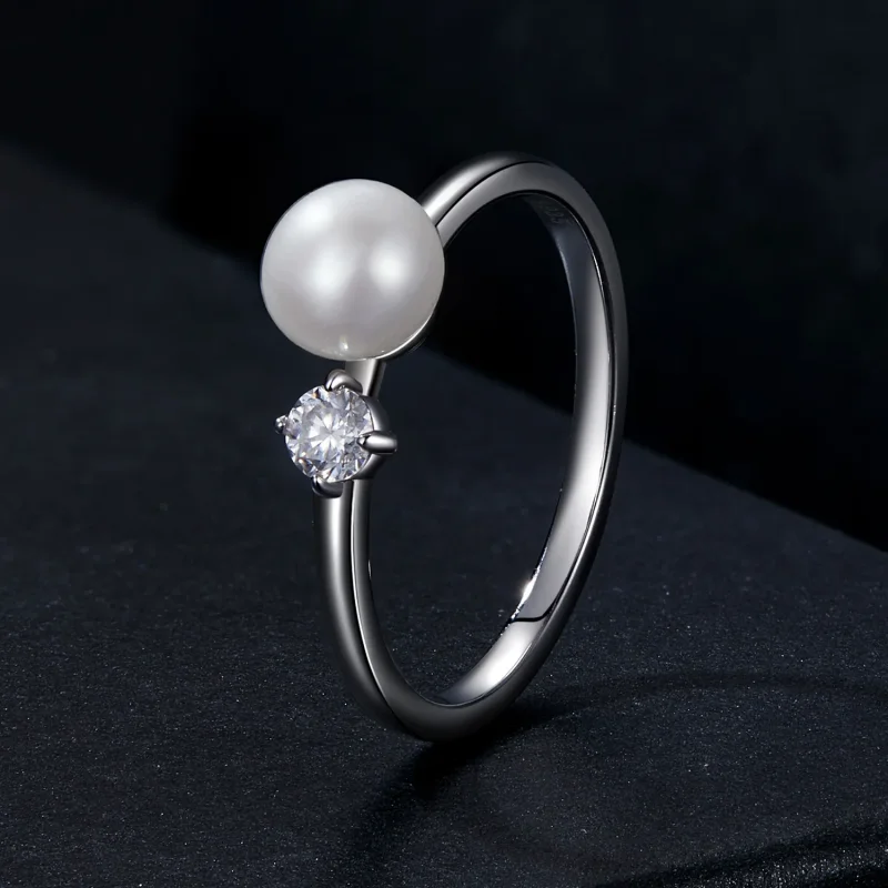 (bilde for) PANDORA Style Naturperle moissanitt ring (med ett sertifikat) - MSR053 - Vis 2