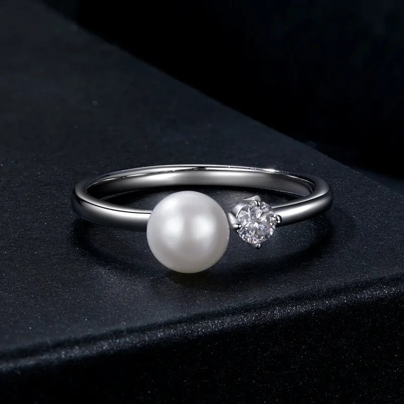(bilde for) PANDORA Style Naturperle moissanitt ring (med ett sertifikat) - MSR053 - Vis 3