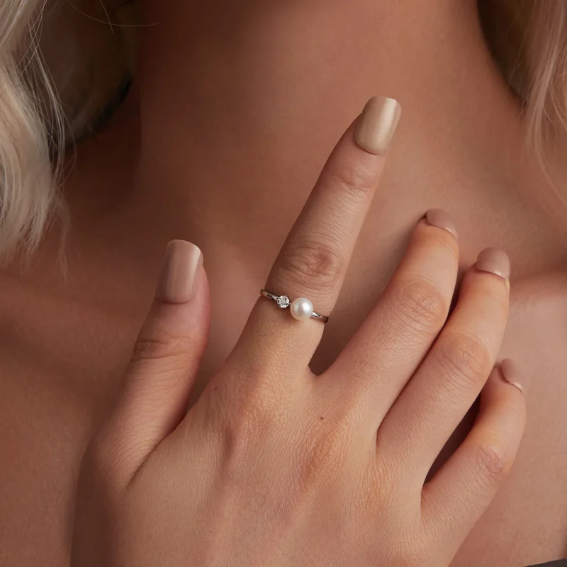 (bilde for) PANDORA Style Naturperle moissanitt ring (med ett sertifikat) - MSR053 - Vis 4