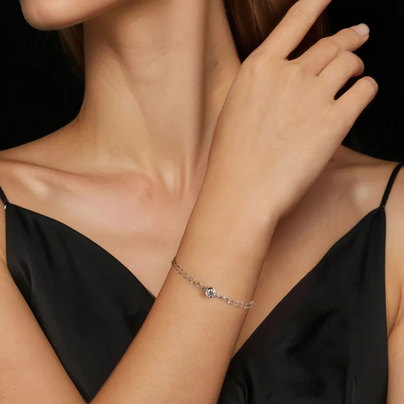(bilde for) PANDORA Style 0,5 karat moissanite armbånd med doble fliser (med ett sertifikat) - Vis 5
