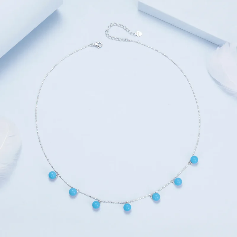 (bilde for) PANDORA Style Blå turkis krage halskjede - BSN405 - Vis 4