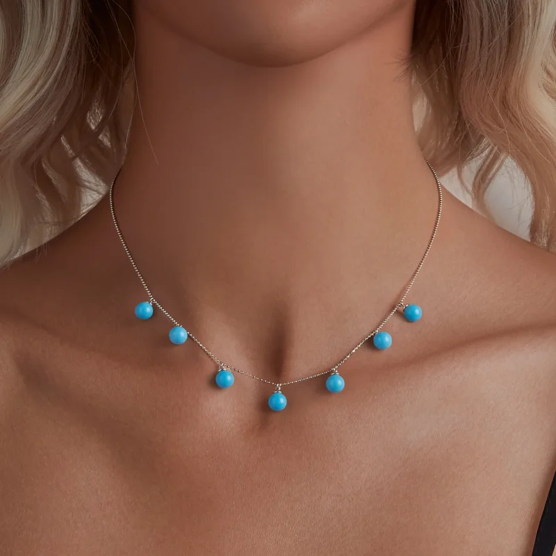 (bilde for) PANDORA Style Blå turkis krage halskjede - BSN405 - Vis 6