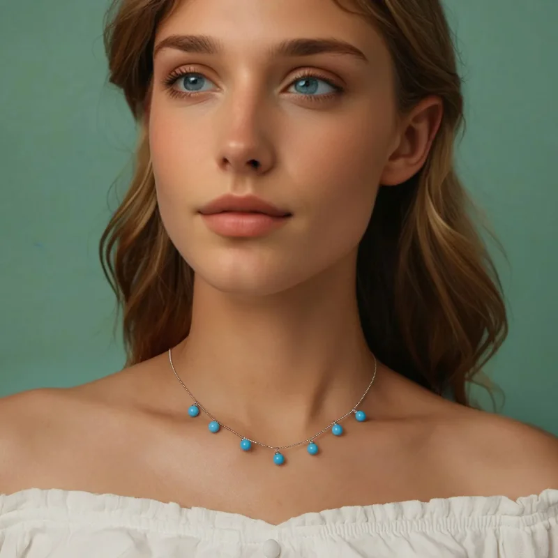 (bilde for) PANDORA Style Blå turkis krage halskjede - BSN405 - Vis 8