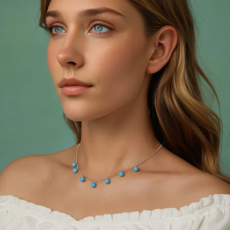(bilde for) PANDORA Style Blå turkis krage halskjede - BSN405 - Vis 9