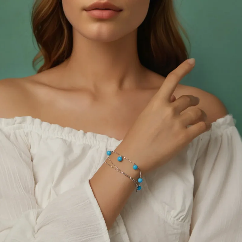 (bilde for) PANDORA Style Blå turkis krage halskjede - BSN405 - Vis 10