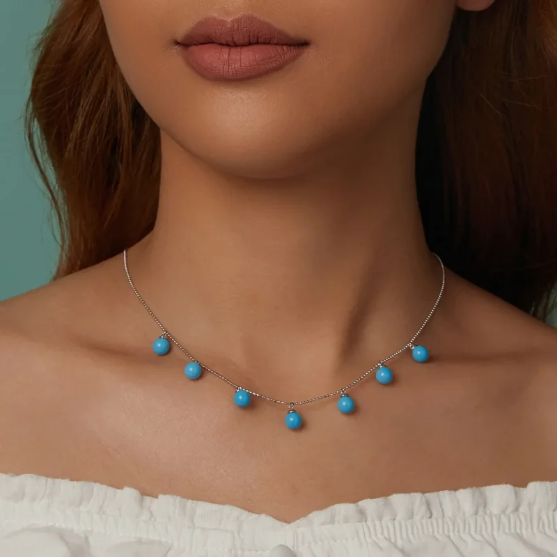 (bilde for) PANDORA Style Blå turkis krage halskjede - BSN405 - Vis 11