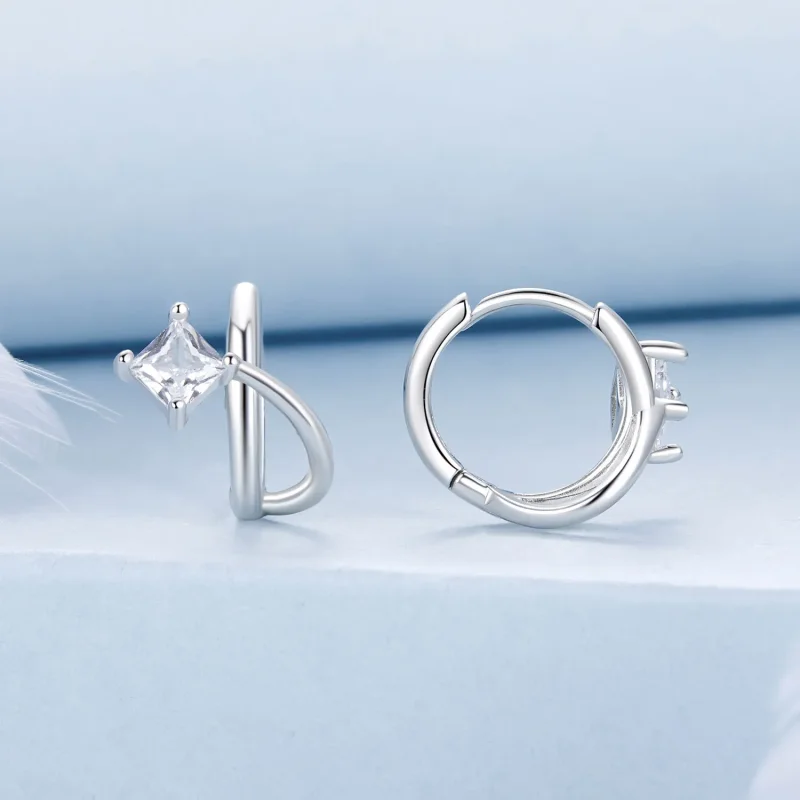 (bilde for) PANDORA Style Firkantede zirkonium dobbeltlags øreklips - BSE1052 - Vis 2