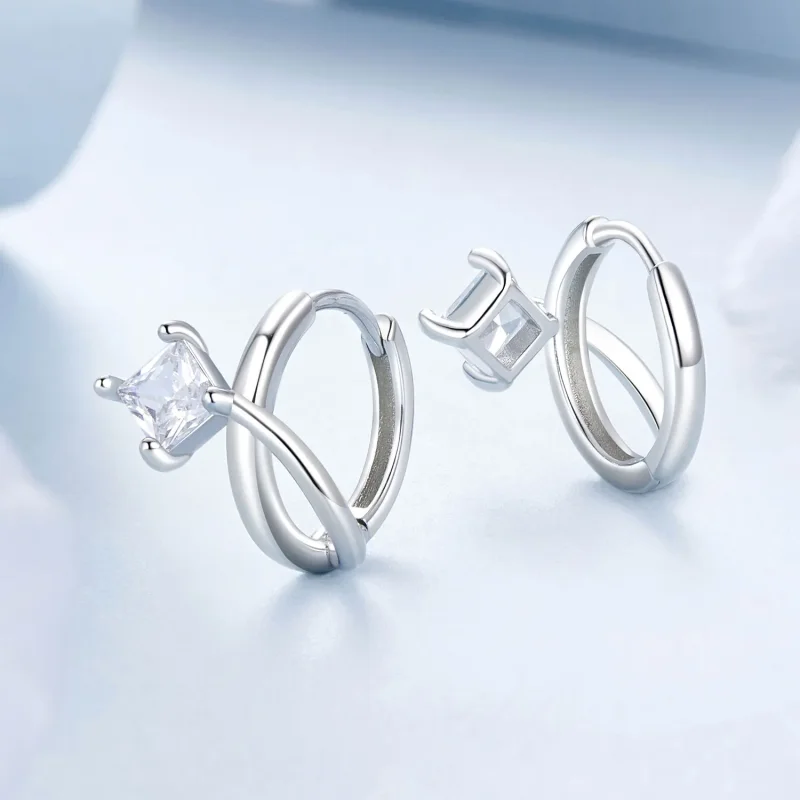 (bilde for) PANDORA Style Firkantede zirkonium dobbeltlags øreklips - BSE1052 - Vis 3