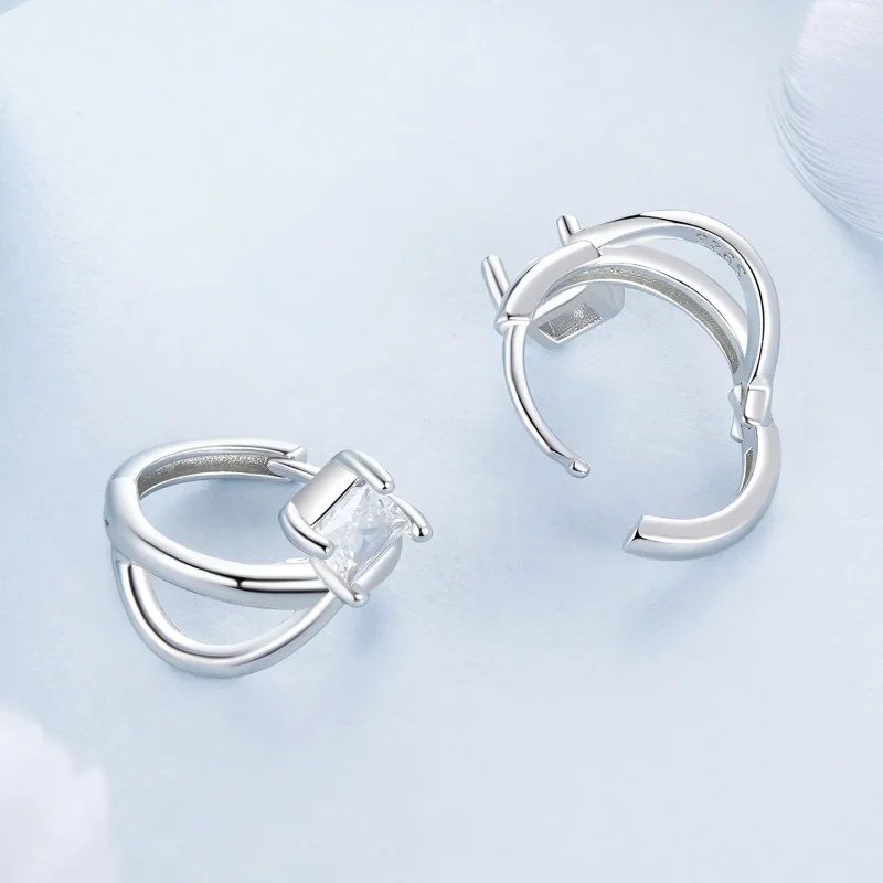 (bilde for) PANDORA Style Firkantede zirkonium dobbeltlags øreklips - BSE1052 - Vis 4