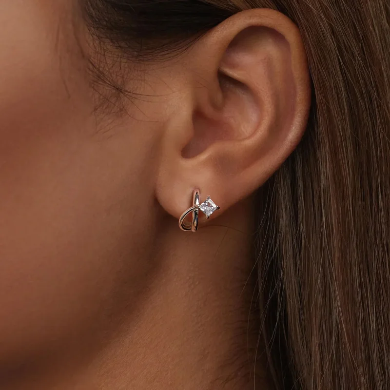 (bilde for) PANDORA Style Firkantede zirkonium dobbeltlags øreklips - BSE1052 - Vis 6