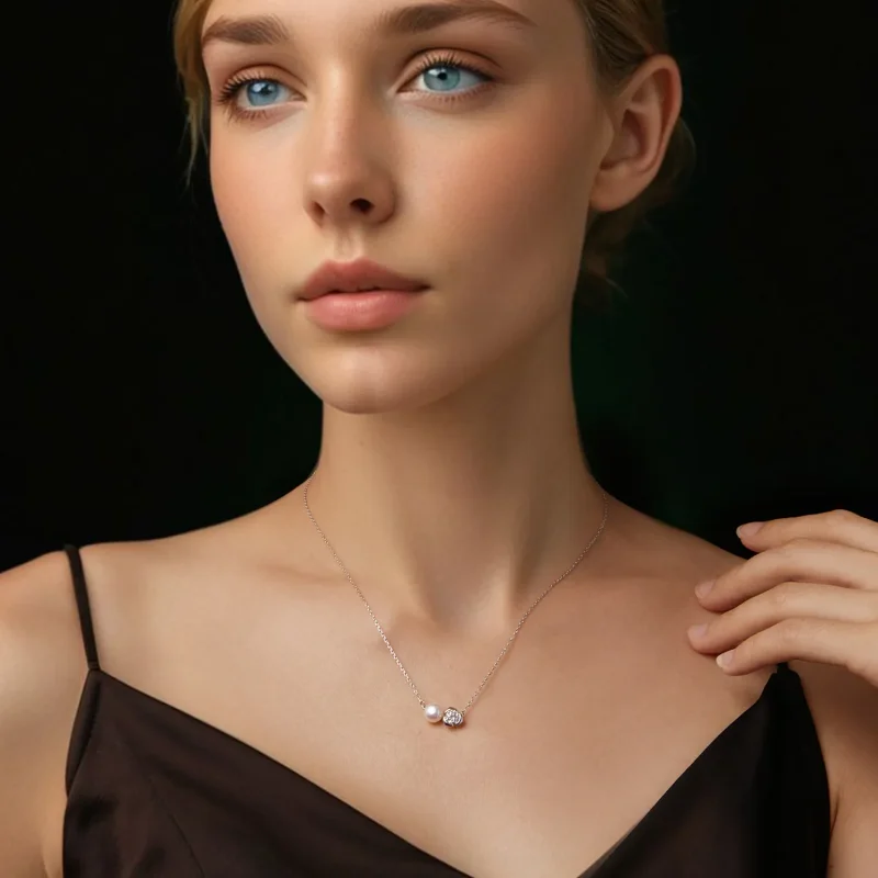 (bilde for) PANDORA Style Moissanite Rose Halskjede (med ett sertifikat) - MSN040 - Vis 5