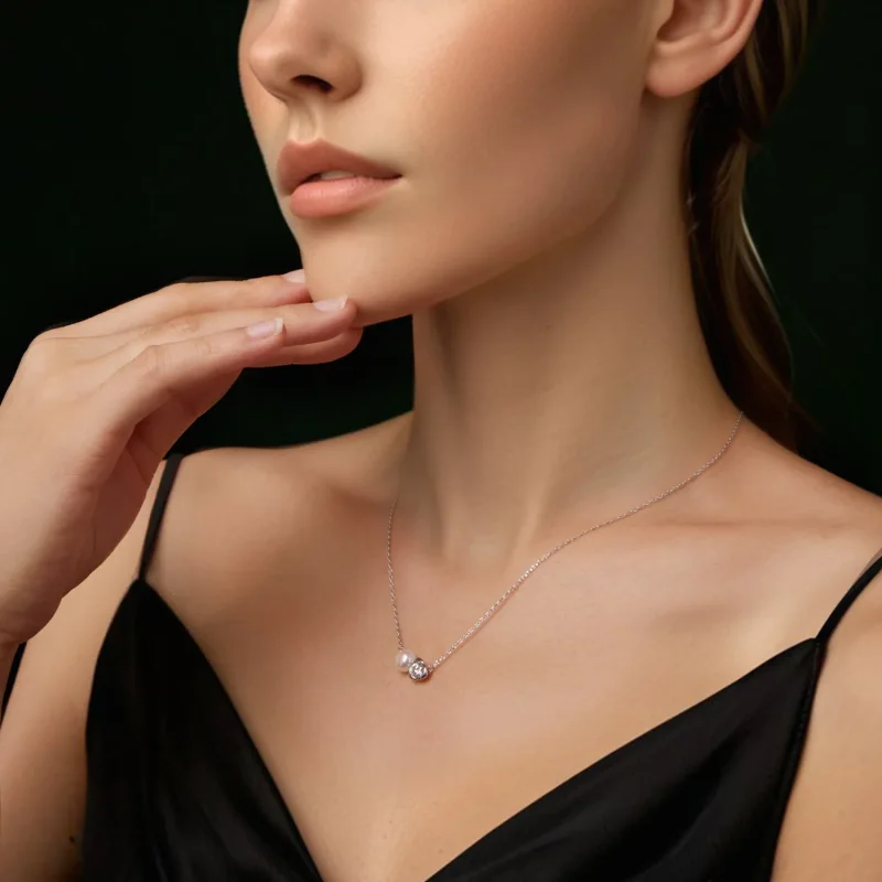 (bilde for) PANDORA Style Moissanite Rose Halskjede (med ett sertifikat) - MSN040 - Vis 6