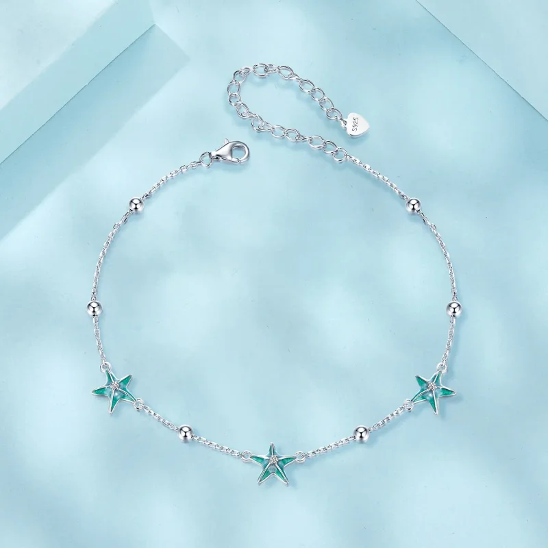 (bilde for) PANDORA Style Starfish Teal Anklet - SCT026 - Vis 3