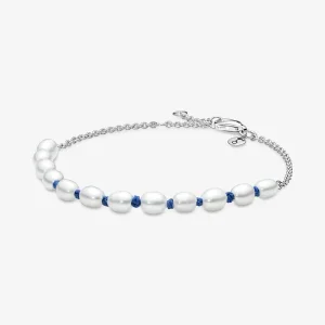 (bilde for) Pandora Behandlet Ferskvannskulturperle Blå Snor Kjedearmbånd - 591689C01